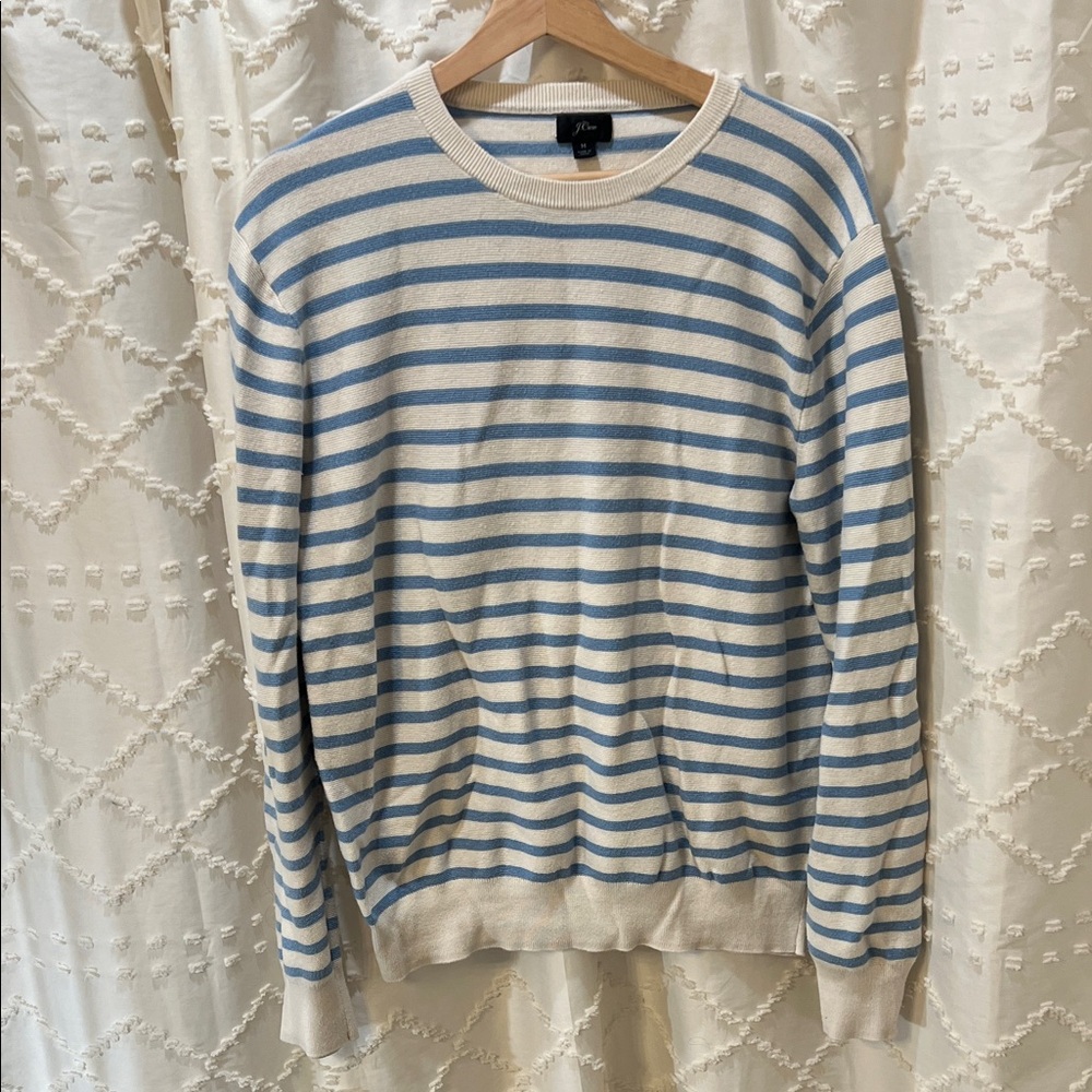 J. Crew Men's Sweater in Blue and Cream Stripes